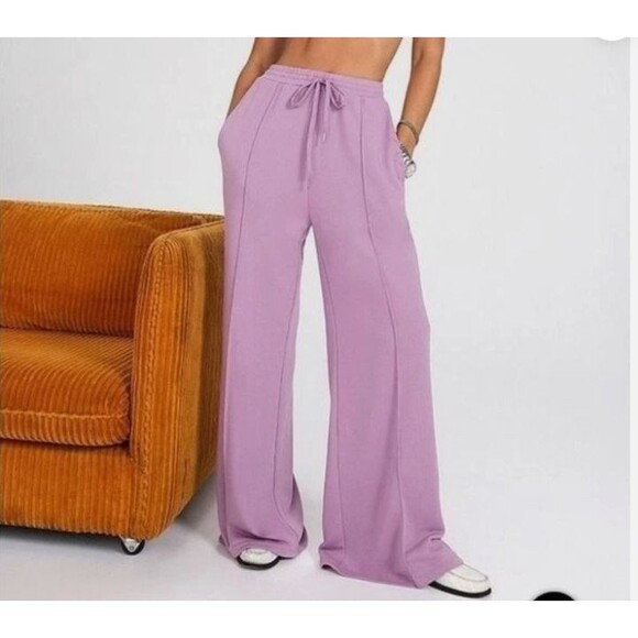 For Love & Lemons Morgan Sweatpants Wide Leg Flare Purple Lilac Size Small - Picture 1 of 7